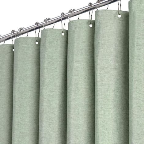 1 Rideau de douche, 150x180 cm, Polyester, Aspect lin, Imperméable, 10 Crochets, Pour baignoire