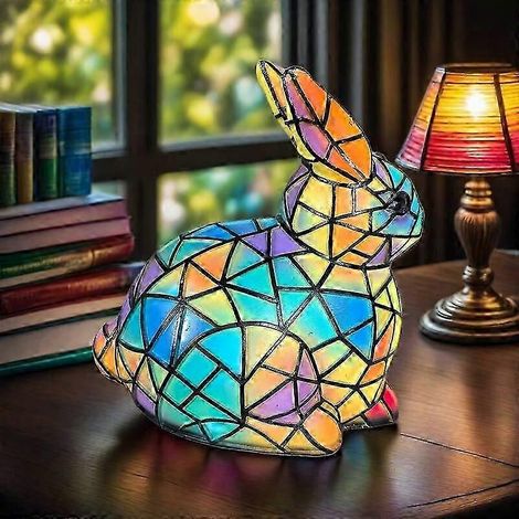 Nouvelle série Chien - Ornements en résine - Veilleuse LED - Statuette animale artistique - Lampe de table créative pour la maison ou le bureau - Taille : Lapin B