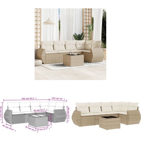 6-tlg. Garten-Sofagarnitur mit Kissen Beige Poly Rattan - Gartenmöbel Set - Outdoor Möbel - Rattan Gartenset - Lounge Set - Esstisch Set - Home & Living (1/3)