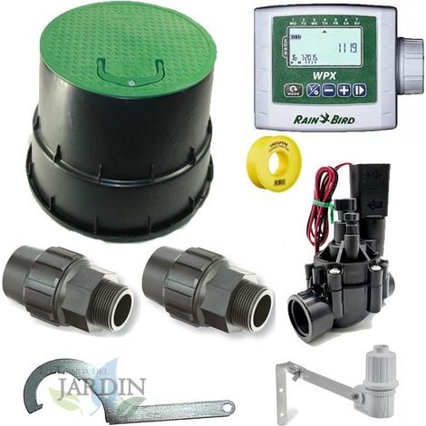 Kit d'irrigation automatique Rain Bird 9V 1 zone pour tuyau de 32 mm Comprend un programmateur à piles, une électrovanne et de