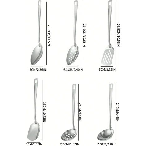 Ensemble de couverts en acier inoxydable argenté (6 pièces), cuillères à soupe, fourchettes de service et louches, adaptés pour les buffets, hôtels, comme cadeau de Noël (1/4)