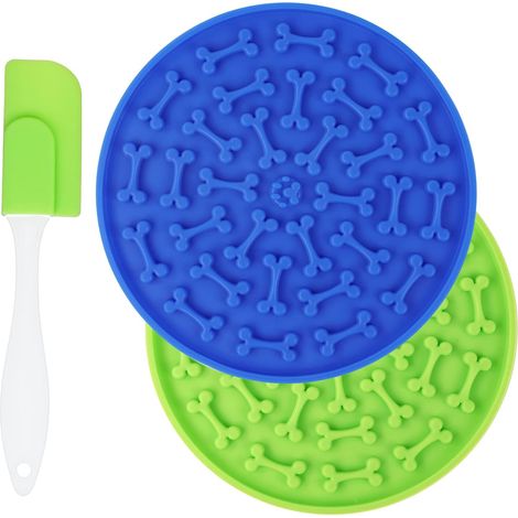 Tapis de Léchage Chien, 2 Pièces Tapis Lécher pour Chien avec Spatule Silicone, 15x15cm Ventouses Tapis Anti-Glisse Alimentation Humide/Sèche pour Beurre, Yaourt, Cacahuètes, Bain, Toilettage (1/4)