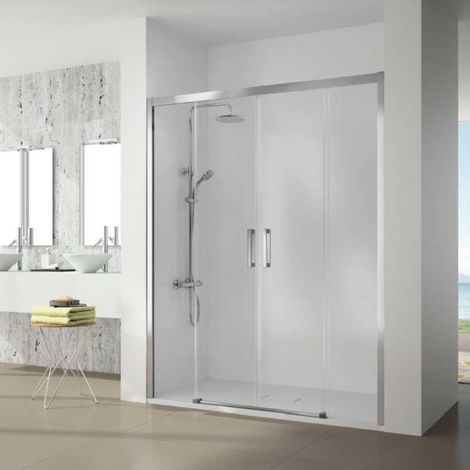 Paroi de douche 2 verres fixes + 2 portes coulissantes S400 140 cm Paroi latérale : 76.5 - 79 cm
