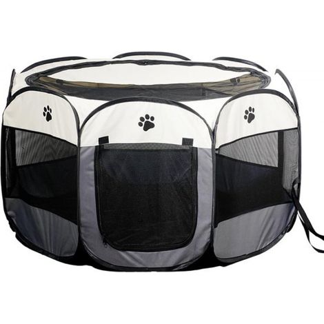 Enclos portable pour chiens - Tente portable pour petits animaux et animaux de compagnie - Maison pour chats - Pliable - Cage de mise bas - Parc pour chatons/chiots adultes - 74 x 74 x 43 cm - Gris (1/5)