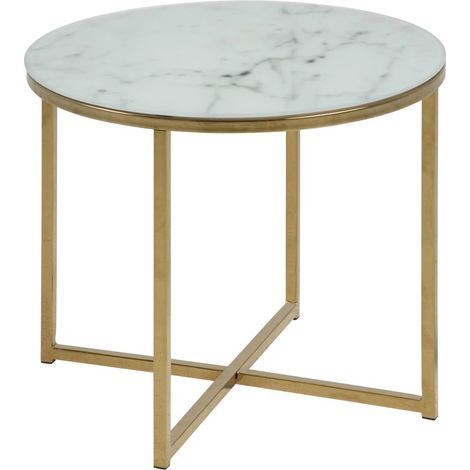 Table à café ronde effet marbre en verre et métal ALYSÉ (1/4)