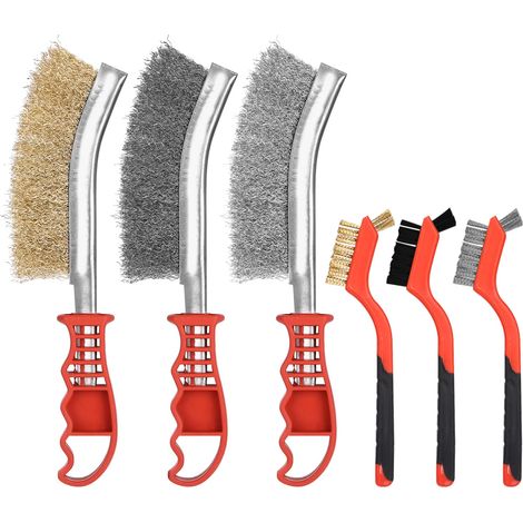 Set of 6 Metal Hand Brushes, Brass Brush, Nylon Brush, Stainless Steel, Carbon Steel, Cleaning Brush for Solder Stripping, Anti Rust and Dust Removal (1/5)