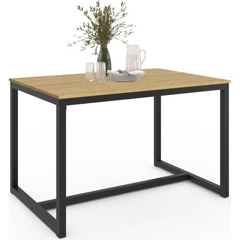 Idmarket – Table de salle à manger rectangle 120 cm – 6 places – Plateau en bois et structure métal noir – Style industriel moderne