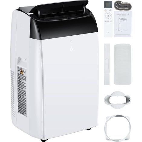 12000 BTU Leise Tragbare Mobile Klimageräte, Vier-In-Eins-Funktion: Kühlung/Entfeuchtung/Luftzufuhr/Überwachung, Mit Led-Anzeige, 24-Stunden-Timer Und Fernbedienung(Schwarz)