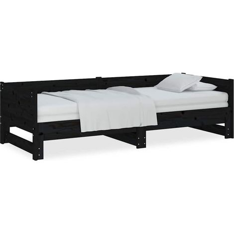 Maison Exclusive - Dormeuse Estraibile Nera in Legno Massello di Pino 2x(90x200)cm (1/5)