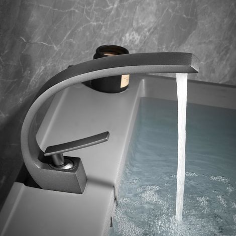 Grifo monomando moderno de un solo orificio para lavabo, agua fría y caliente, color gris acero para baño - OTRO (1/4)