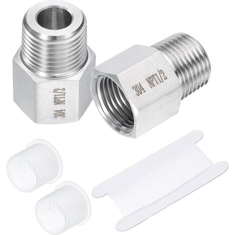 2 Pcs Pipe Fittings Reducer Adapter 1/2" Npt Male x 1/2" Npt Female Adapter Stainless Steel Pressure Gauge Connector for Hydraulic Gas Air Oil Systems (1/4)