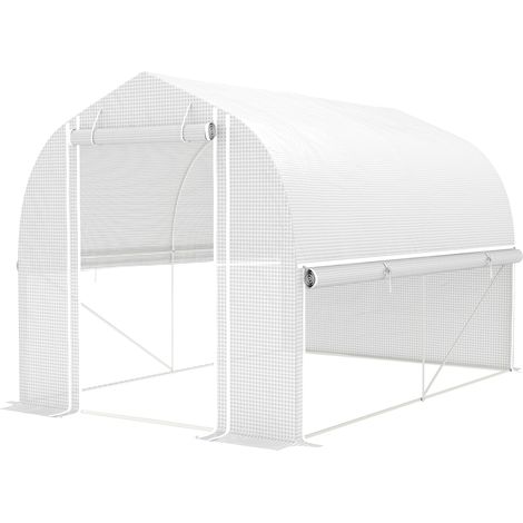 Serre tunnel 3x2m bâche plastique résistante UV cadre acier parois latérales enroulables blanc