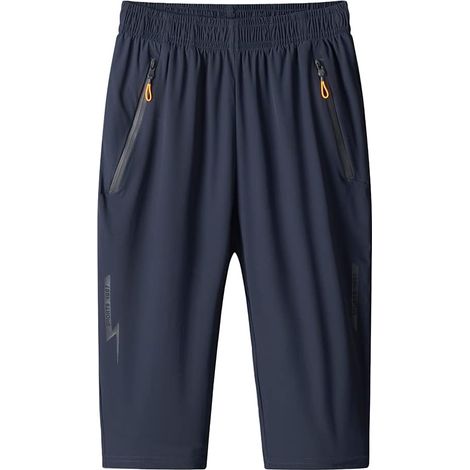 Short homme 3/4 jogging capri, pantalon de sport décontracté, coupe ample, fermeture éclair, bas d'entraînement pour la salle de sport et la course à pied, taille élastique, longueur sous le genou (1/5)