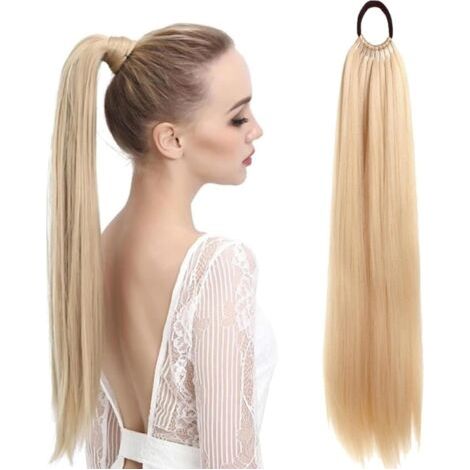 Extension de queue blond cheval, 60 cm Extension Queue Blond Cheval Cheveux Humain, Cheveux synthétiques blond longs et raides, Avec élastique, Cheveux raides et lisses, Pour femmes et filles
