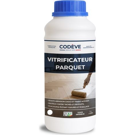 Codève Bois – Vitrificateur parquet 1 L – Finition résistante aux chocs et rayures – Pour bois dur et teck – Application en 2 couches recommandées