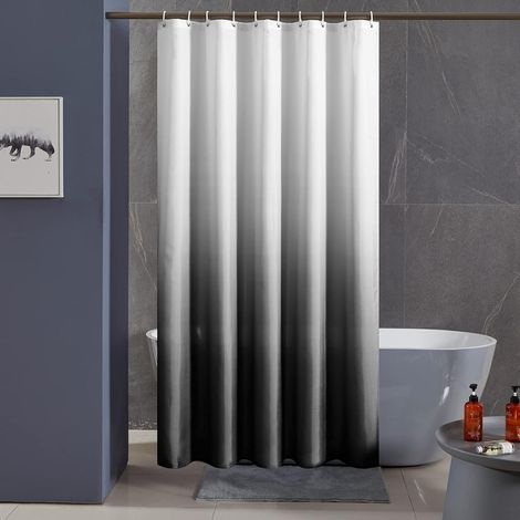 180x200cm Rideau de Douche Anti Moisissure Noir Dégradé Tissu Lavable en Machine Petit Rideau de Bain Textile en Polyester Imperméable avec 10 Anneau Rideau Douche (1/5)