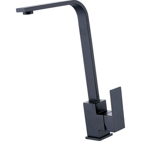 Robinet de cuisine pivotant à 360°, anti-fuite, pour évier eau chaude et froide, avec filtre et aérateur, noir (1/5)
