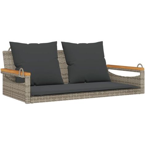 Fauteuil suspendu rembourré gris, dimensions : 109 x 62 x 40 cm, résine tissée (1/5)