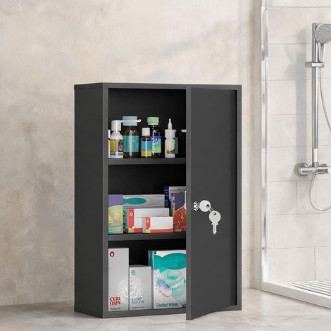 Meuble de salle de bain noir en métal 3 niveaux 40 x 18 x 60 cm (1/5)