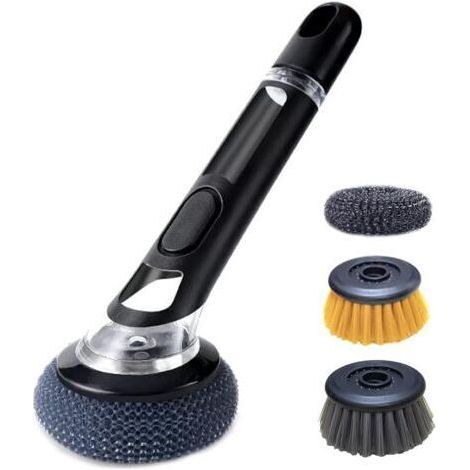 Kitchen Cleaning Brush with Soap Dispenser Handle, Multifunctional Brush Head for Pots, Kitchen Sink, 4 in 1 Cleaning Tool for Home and (1/5)