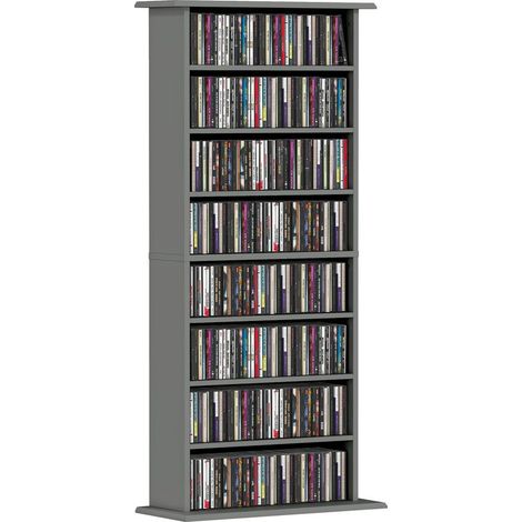 Furniture of storage for CD and DVD to 8 compartment and 6 shelves adjustable, capacity maximum 360 CD / 185 DVD and Blu-ray, gray (1/5)