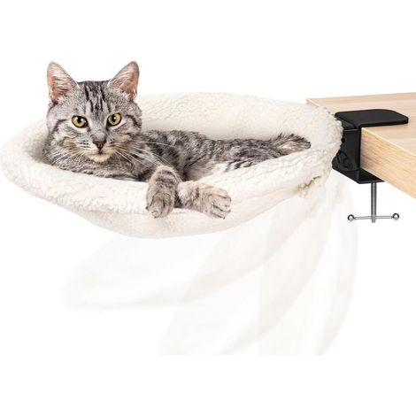 Hamac de bureau pour chat, cadre en acier, pliable, lavable, en félin, plateau de travail, lit d'étagère, parfait bureau rond doux (1/5)