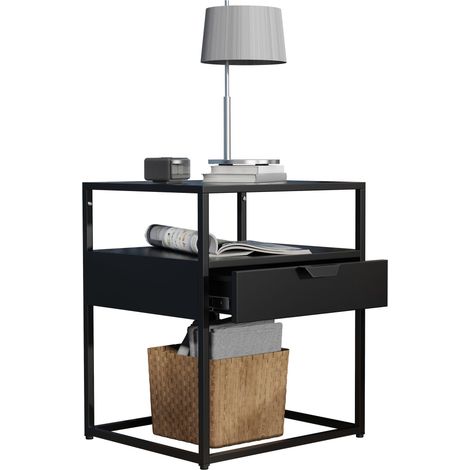 VCM Armadio notturno  Tavolino  Comodino  Dimensioni ca. A. 55 x L. 45 x P. 40 cm - Flokas M (Nero)