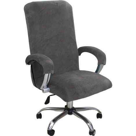 Velvet office chair cover, stretch office chair cover with armrest cover, universal cover for high-backed office chairs, washable, grey, size XL (1/5)