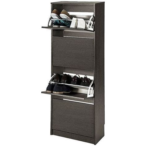 TOPKIT |Meuble à chaussures Rin 53ab | Étagère à chaussures haute et étroite | Meuble à chaussures | Étagère à chaussures économique avec 4 portes pliantes. | wengé (1/5)