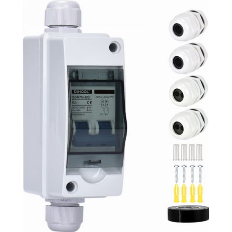 PV Sicherungsautomat 40A, IP65 Leistungsschalter Solaranlage, Sicherungsautomat Gleichstrom, 2 Polig DC 12V-240V Trennschalter mit Wasserdicht Gehäuse, PV Solar Anlage Leitungsschutzschalter