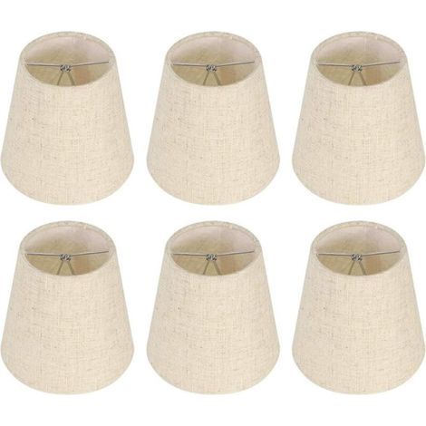 Aktion, Set aus 6 kleinen Lampenschirmen, Barrel-Lampenschirm aus Jutestoff mit Clip für Glühbirne für Tisch- und Stehlampen, Nordischer beige Kronleuchter-Lampenschirm 3,5 x 5,5 x 5,2 Zoll