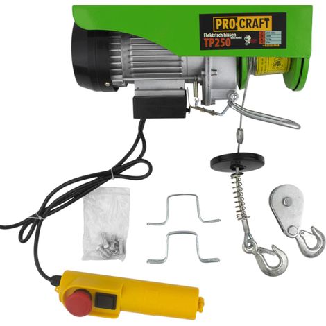 Procraft TP250 elektrische Seilwinde Seilzug 510 W 6 mm Tragfähigkeit ohne/mit Umlenkrolle 125/250 kg Hubhöhe 12/6 m