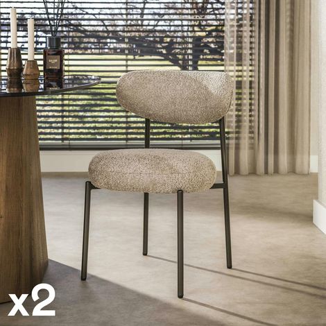 Chaise de salle à manger en bouclette sable pied bronze (lot de 2) CREEK (1/5)