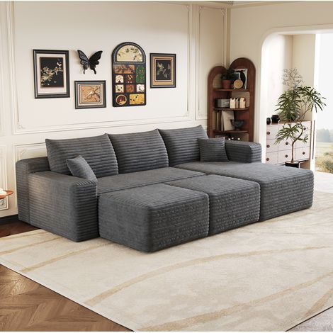 Divano angolare 241x151x58 cm, senza montaggio, tessuto corduroy morbido, grigio scuro (1/5)