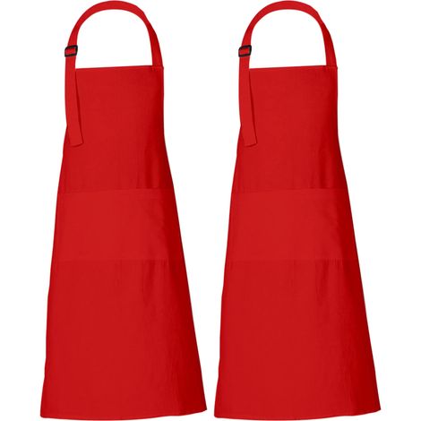 Tablier femme - Ensemble de 2 tabliers rouges - tablier de cuisine, homme et femme, 100% coton avec lanière ajustable au cou pour cuisine hôtel et restaurant - 68cm x 88cm (1/5)