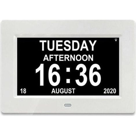 Orologio digitale con calendario，adatto a pazienti affetti da Alzheimer e anziani，il giorno della settimana e l'ora (bianco) (1/2)
