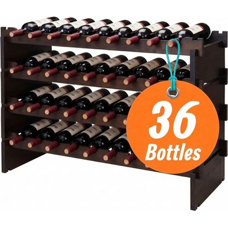 Relaxdays Wine Rack, 36 Bottles, Bamboo, HxWxD: 55 x 85 x 25.5 cm, Red & White Wine, Stackable Rack, Brown