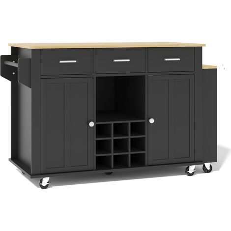 Isola da cucina mobile estensibile in MDF nero effetto legno 136-223 x 50 x 93 cm MODENUIT (1/5)