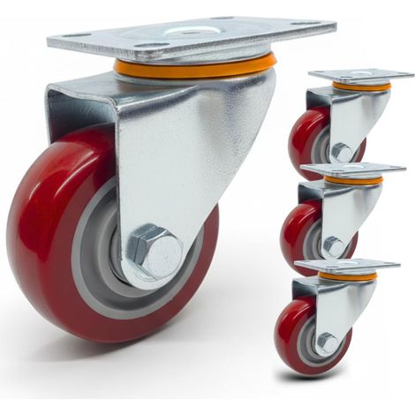 Set 4 Rotelle – Ruote Girevoli 100mm silenziose in Poliuretano Antitraccia, Alta Portata, Anti-Corrosione, Rotazione 360°, Ideali per Carrelli, Scaffali, Banchi da lavoro,Attrezzature
