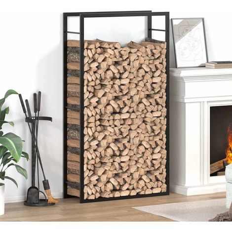 vidaXL Portalegna Nero Opaco 80x28x154 cm Acciaio