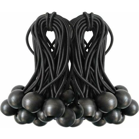 50 corde elastiche a sfera per tende da sole, teloni, gazebo, tende e sacchi a pelo, nere (1/4)