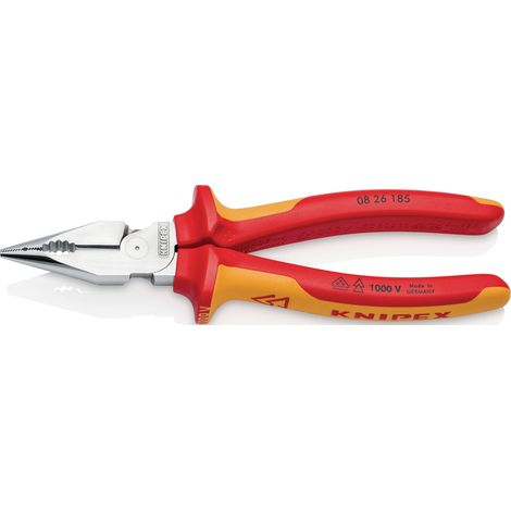 KNIPEX 08 26 185 Pinza universale con testa a punta isolati con manici rivestiti in materiale bicomponente, collaudati VDE cromata 185 mm