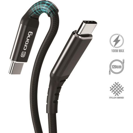 Crong Armor Link - Cable USB-C a USB-C de 100 W PD 5 A, 120 cm (negro) (1/5)