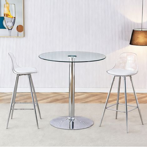 Set tavolo da bar rotondo in vetro 89 cm con 2 sgabelli, argento trasparente DESVIAE (1/5)