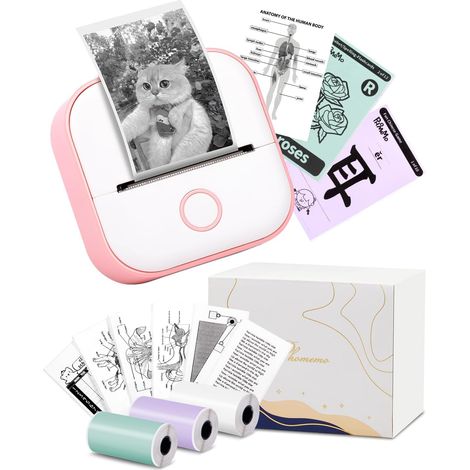 Mini imprimante d'étiquettes - T02 Petite imprimante portable, imprimante d'autocollants pour l'apprentissage, notes, photos, rose (1/5)