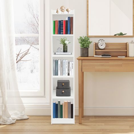 Senderpick- Bibliothèque, meuble de rangement sur cinq niveaux, bibliothèque d'angle étroite, étagère de salon, étagère de bureau, 30 x 24 x 152 cm, blanc (1/5)