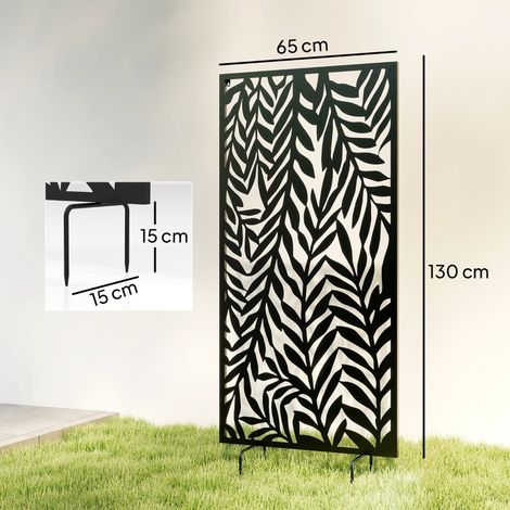Panneau décoratif 65x130cm, séparateur autoportant en métal noir, brise-vue pour balcon et jardin, paroi pliante et suspendue. (1/5)