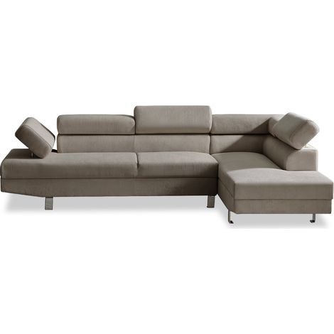 Canapé d'angle droit avec têtières relevables Palerme velours côtelé taupe