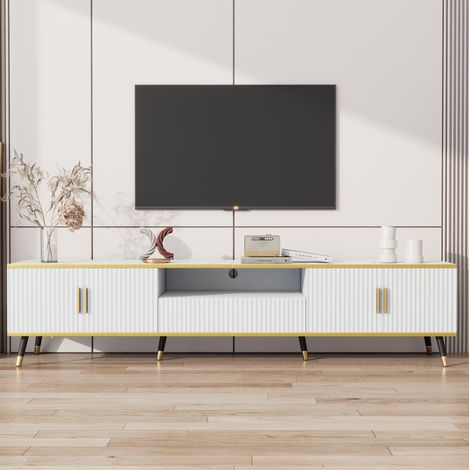 Mobile TV 200x40x46 cm in pannelli di legno bianco, con contenitore FLORAGRACE (1/5)