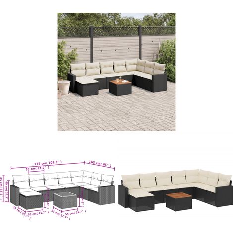9-tlg. Garten-Sofagarnitur mit Kissen Schwarz Poly Rattan - Gartenmöbel Set - PE-Rattan Möbel - Outdoor Lounge - Esszimmergarnitur - Balkonmöbel - Home & Living (1/3)